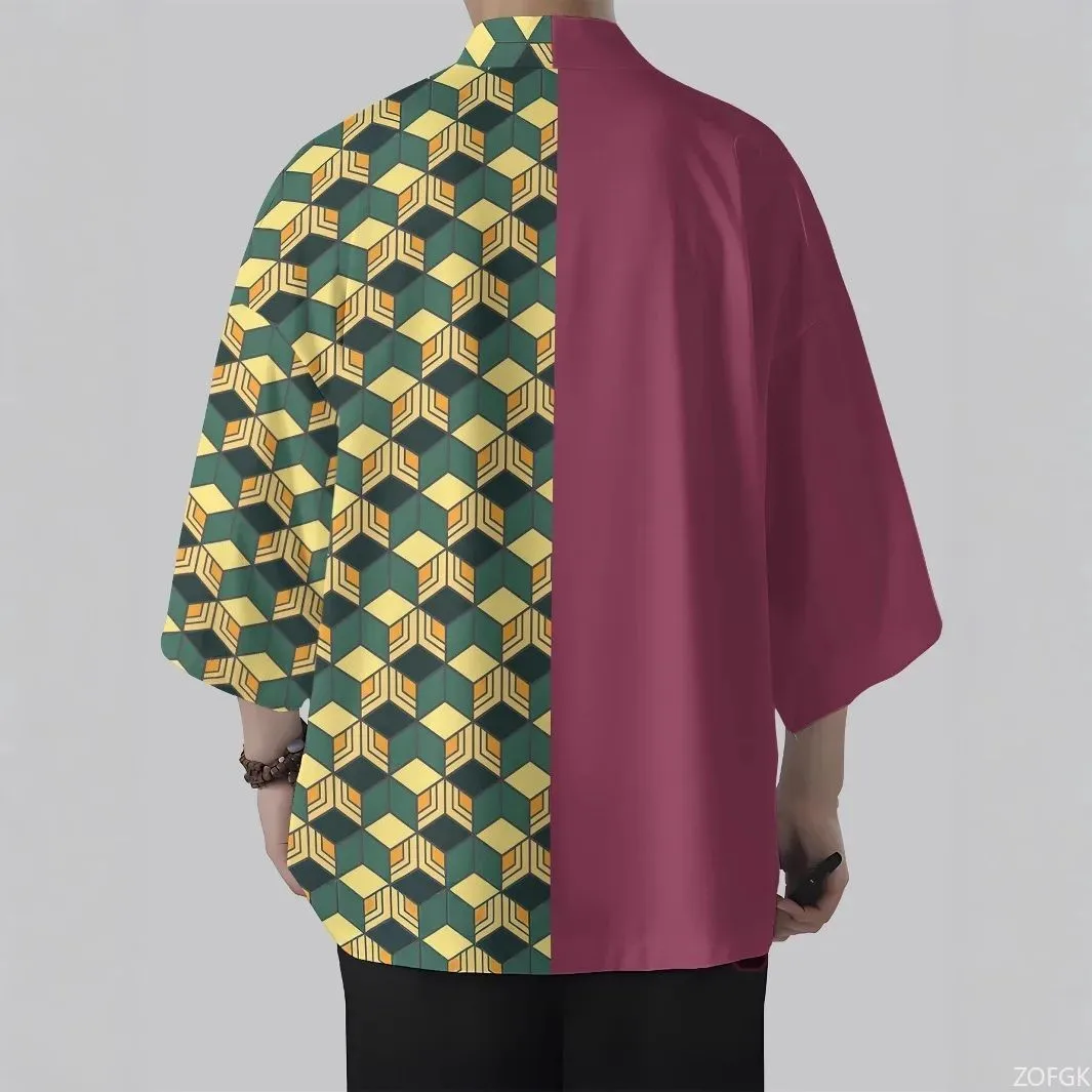 2026 Summer New Style Men's Kimono with 3D Check Pattern Print for Street Casual Fashion Comfortable Soft Breathable