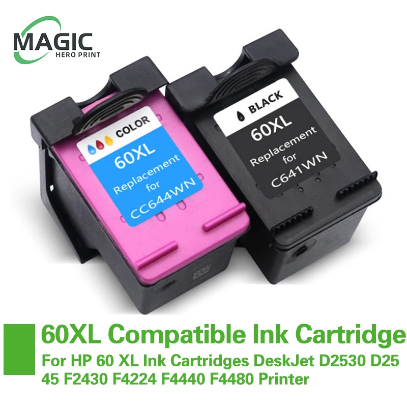 Magic Hero 60XL Compatible Ink Cartridge 60 60XL For HP 60 XL Ink Cartridges DeskJet D2530 D2545 F2430 F4224 F4440 F4480 Printer