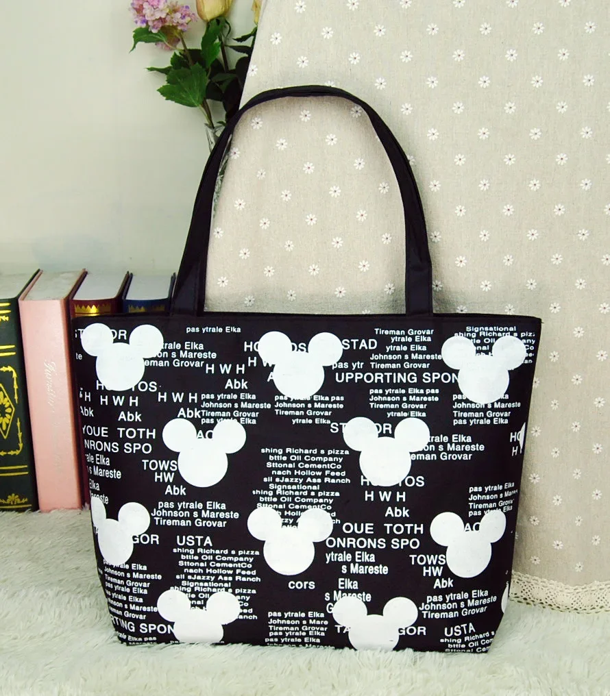 Disney Mickey Minnie Head Winnie Cartoon Girl Shopping Bag Shoulder Bag Shopping Leisure Tote Women Large Capacity Tote