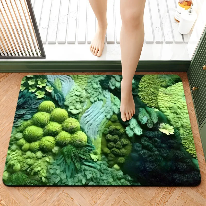 Diatom Mud Shower Room Mat Rainforest Pattern Absorbent Bath Mat Non-slip Bathtub Floor Mats Moss Bathroom Mats Kitchen Carpet