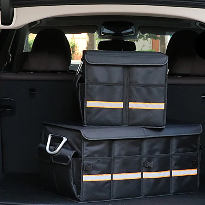 66L100L Car Trunk Organizer Foldable Heavy Duty Durable Sturdy Collapsible Reflective Strip Storage Box For Sedan SUV Truck