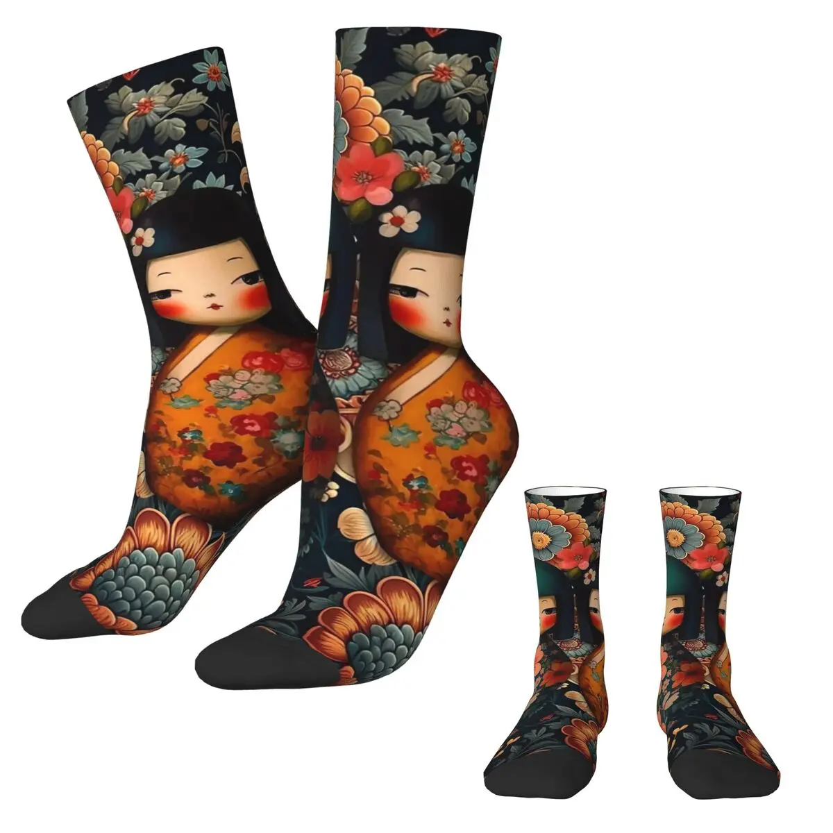 Japanese Dolls Stockings Adults Men Fancy Kokeshi Dolls Socks High Quality Socks Autumn Outdoor Sports Anti Sweat Socks Gift