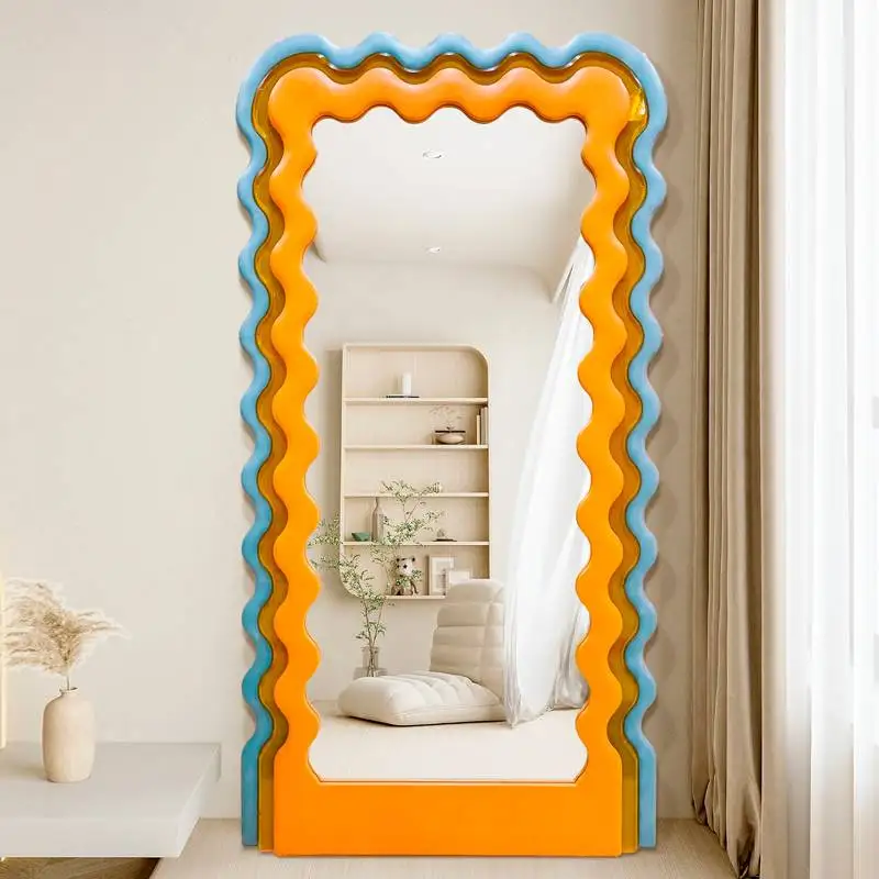 

Girls Aesthetic Simple Mirror, Wavy Nordic Cute Design, Create Wooden Irregular Cloud Mirror