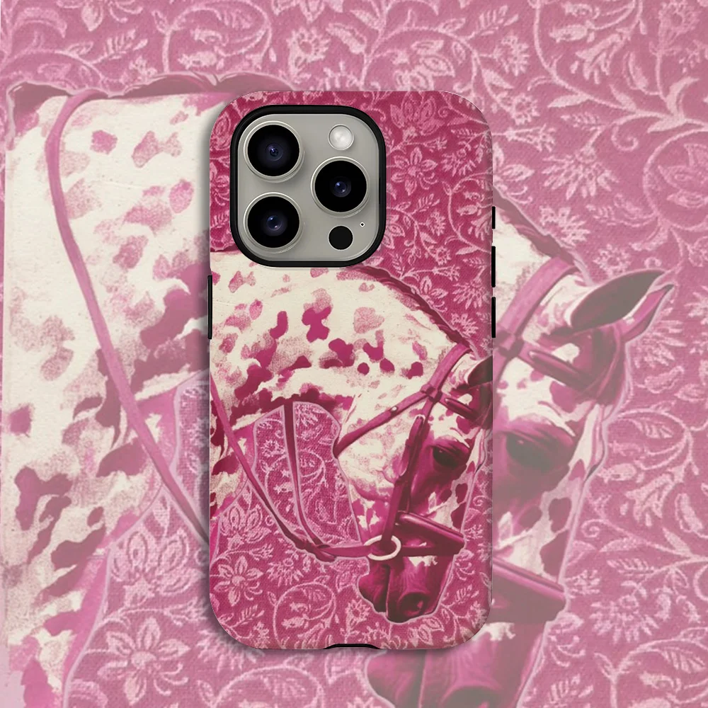 Pink Horse Art Phone Case for Samsung Galaxy S20 S23 S24 S25 S26 FE Plus Ultra Edge 4G 5G Luxury Double-layer Back Cover