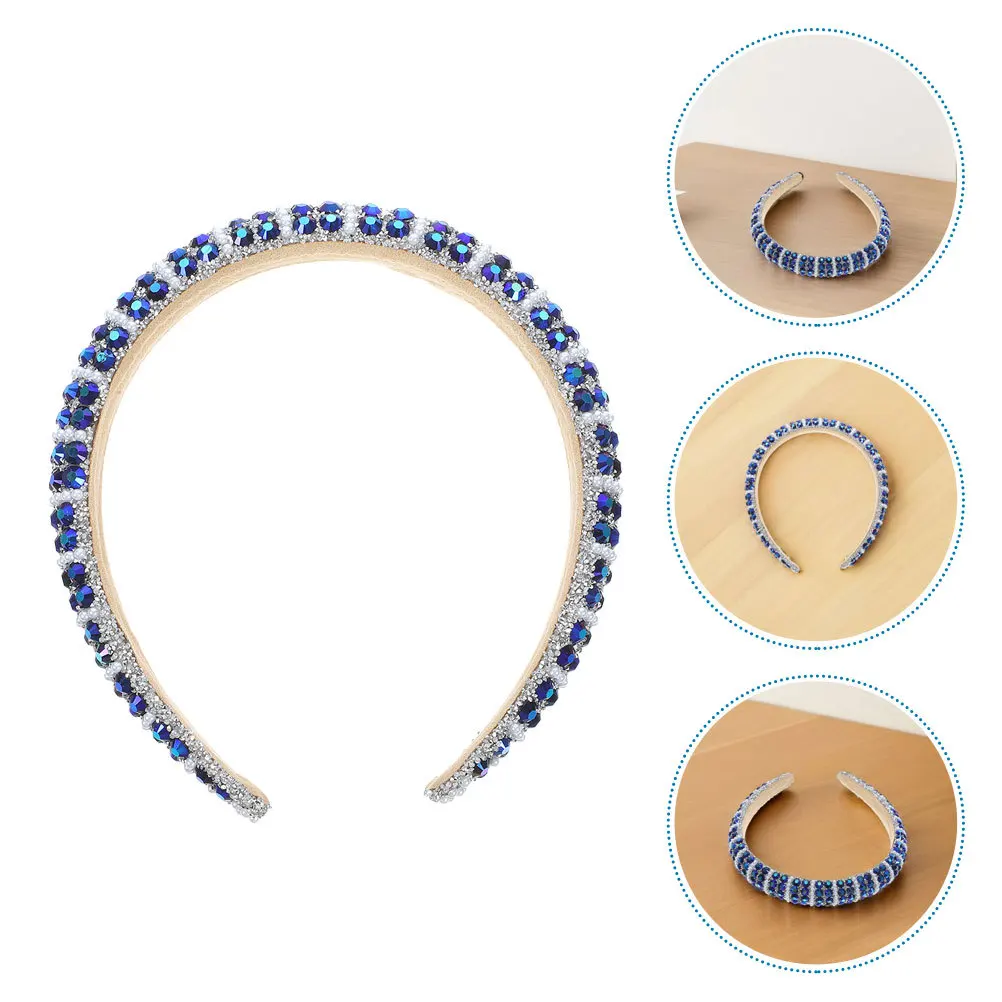 

2Pcs Rhinestone Pearl Sponge Headbands Baroque Style Thick Padded Sparkle Hair Accessories for Weddings Parties Women