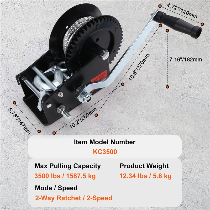 

【24-часовая распродажа】Ручная лебедка 3500 фунтов, сверхмощная веревочная рукоятка со стальным тросом и двусторонней храповой механизмой, ручная лебедка для прицепа Boa
