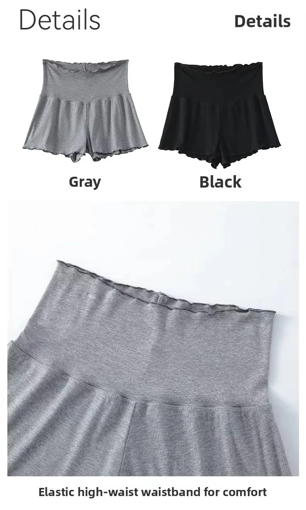 Bequeme, dünne Shorts mit hoher Taille, lockere, gestrickte, dünne Hose, leichte Sicherheitsshorts aus Baumwolle für Damen – Detail 4