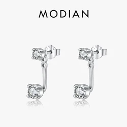 MODIAN 925 Sterling Silver Dazzling Clear CZ Stud Earrings Fashion Removable Ear Climbers For Women Christmas Fine Jewelry Gift