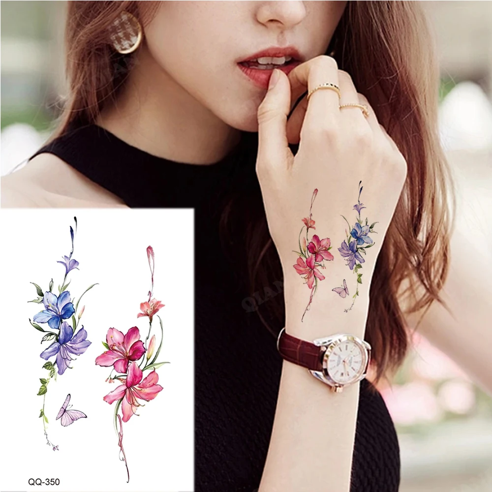 Small Waterproof Temporary Tattoo Sticker Colorful Leaf Flower Elephant Dolphin  Art Wrist Neck Women Kids Fake Mini Tatoo