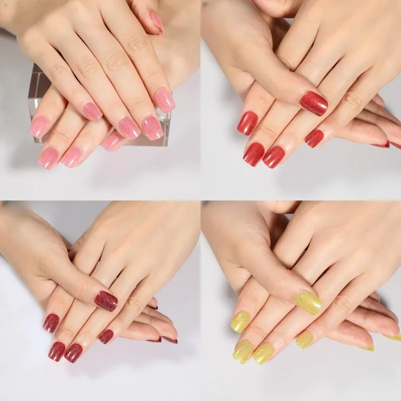 

TEAR OFF TO USE! NO!!GLUE!!!Glitter NEW Design Square Press on Nails Solid Color Fake Nails Tips with Self Adhesive Tabs Nails