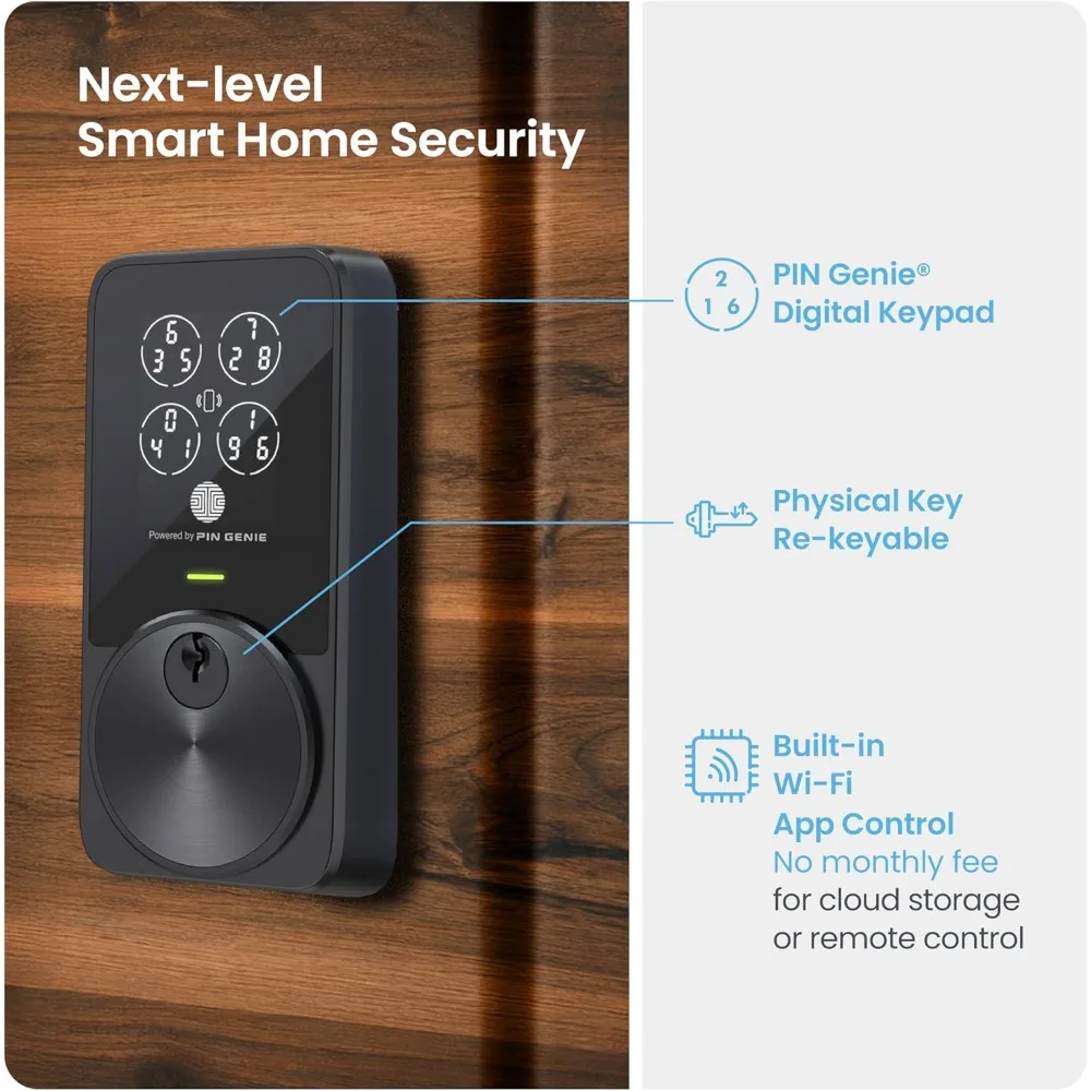 PIN Genie Pro Zeno Series Smart Lock, Keyless Entry Door Lock with Apple Home Key, Built-in Wi-Fi Keypad Deadbolt Locks for Fro