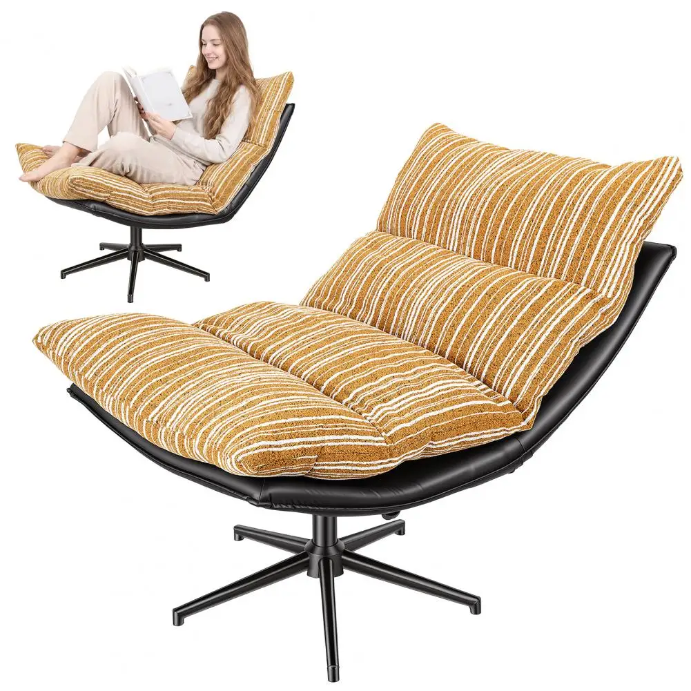 Swivel Rocker Chair, 360-Degree Swiveling Linen Cushion Swivel Accent Chair, Metal Base Adjustable Backrest Swivel Rocker Chair