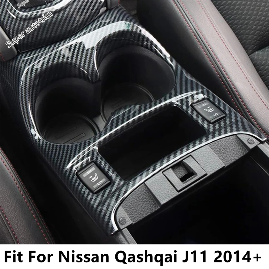 

Center Console Front Water Cup Holder Panel Cover Trim For Nissan Qashqai J11 2014 - 2020 ABS Carbon Fiber Accessories Interior