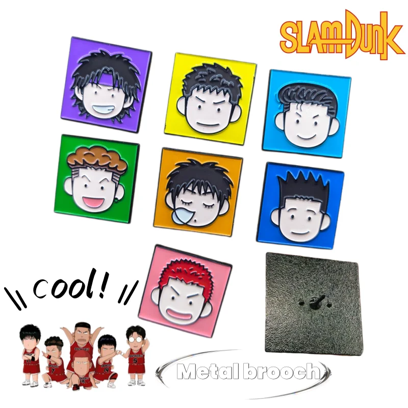 Broche Metálico Personalizado de Slam Dunk con Hanamichi Sakuragi, Hisashi Mitsui y Kaede Rukawa, Decoración Creativa para Mochilas Escolares