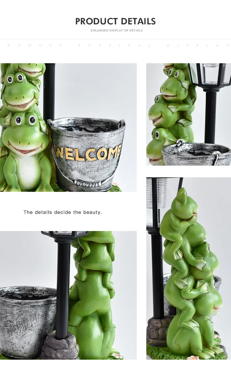 Cross-border frog flower pot ornament garden statue courtyard pond villa landscaping solar outdoor light craft decoration