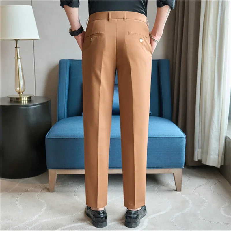 High-quality Business Casual Men's Solid Color Trousers, Stylish Trim Fit Youth Formal Trousers, Daily Commute Long Pants.28-38