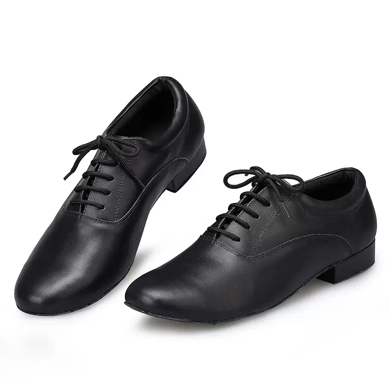 Men Prom Party Ballroom Latin Tango Modern Salsa Dance Shoes Black Leather Samba Rumba Jazz Soft Suede Heels Shoes EU39-45