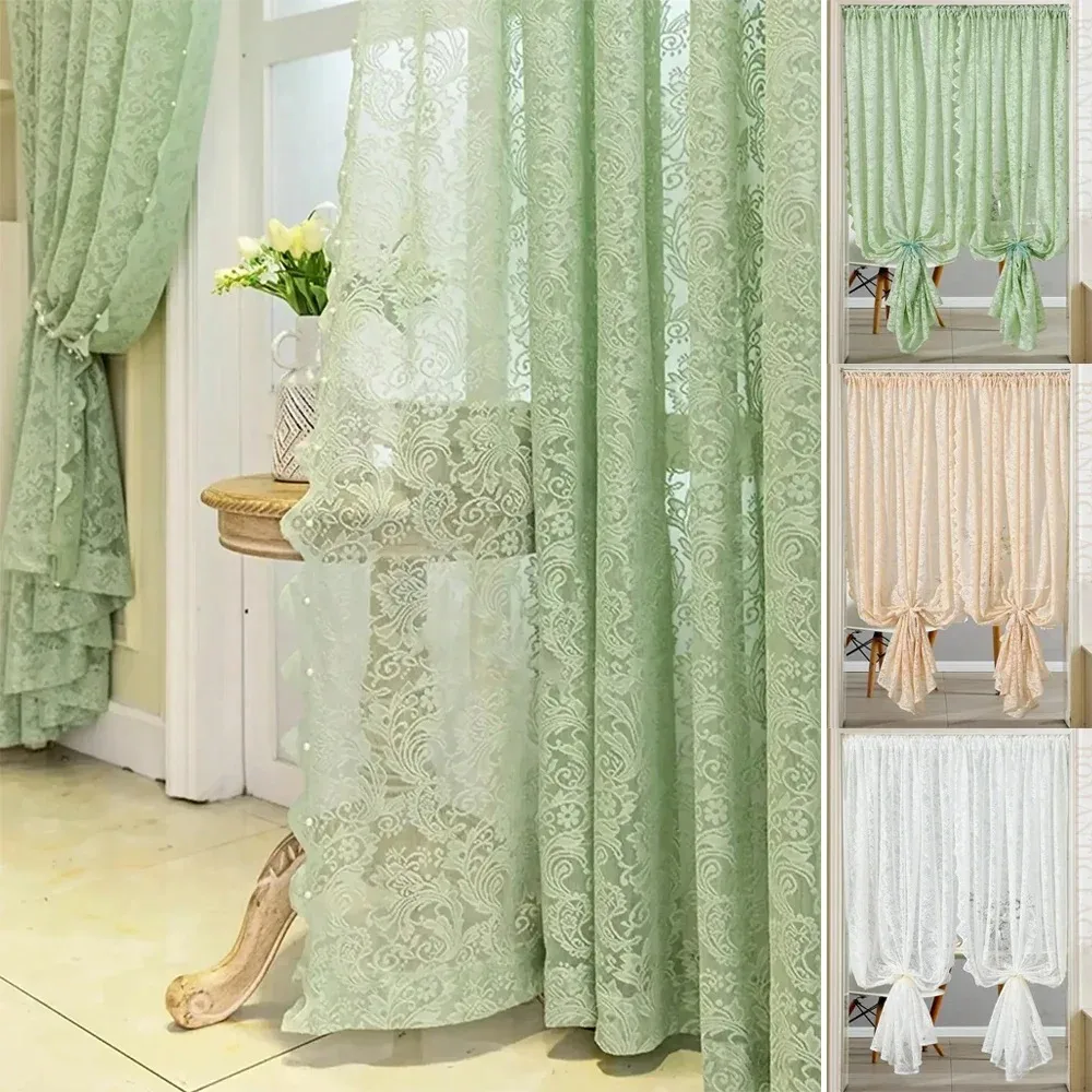 1 Stück Vintage Floral Luxus Spitze Gardinen für Wohnzimmer Schlafzimmer Land Tüll Bauernhaus Fensterpaneel