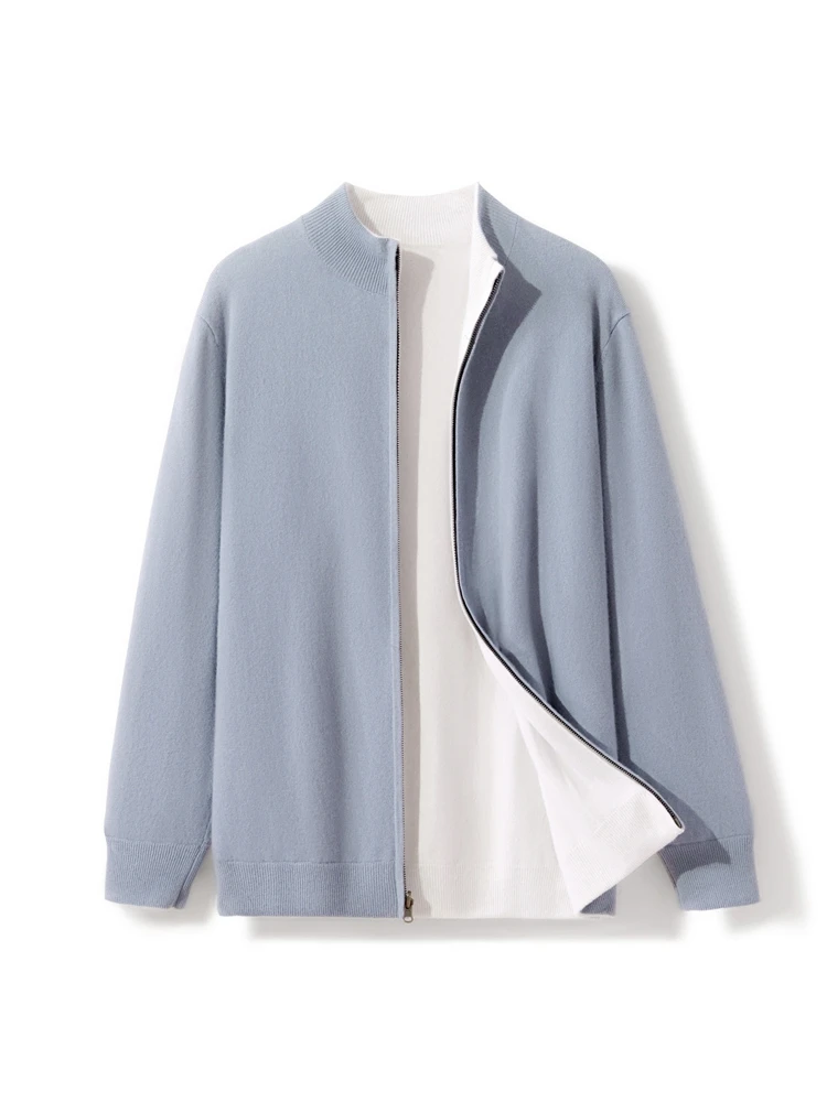 Suéter de cachemira con cremallera para hombre, cárdigan de manga larga con cuello simulado, prendas de punto de estilo informal, Tops cómodos y