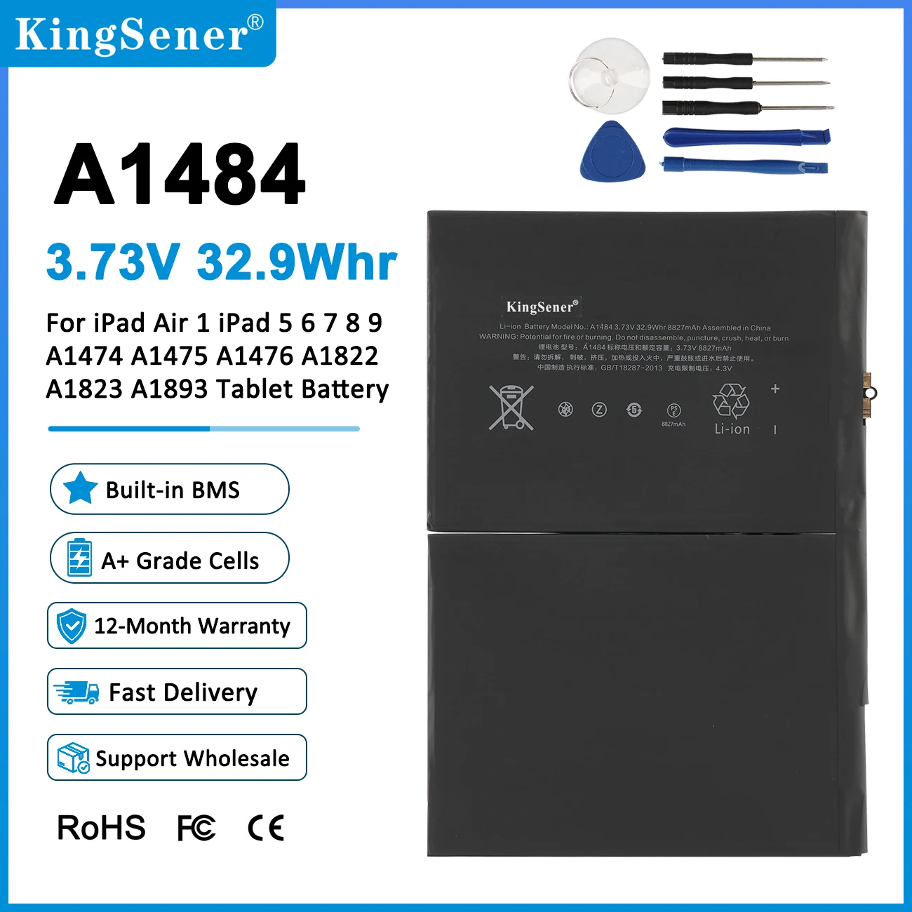 A1484 8827mAh Tablet Battery For iPad Air 1 iPad 5 6 7 8 9 A1474 A1475 A1476 A1822 A1823 A1893 A1954 A2197 A2198 A2200 A2270