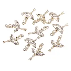 10Pcs Rhinestone Fairy Ballet Dancer Ballerina Girl Gold Color Alloy Charms Necklace Pendant DIY Jewellery Making for Women Girl