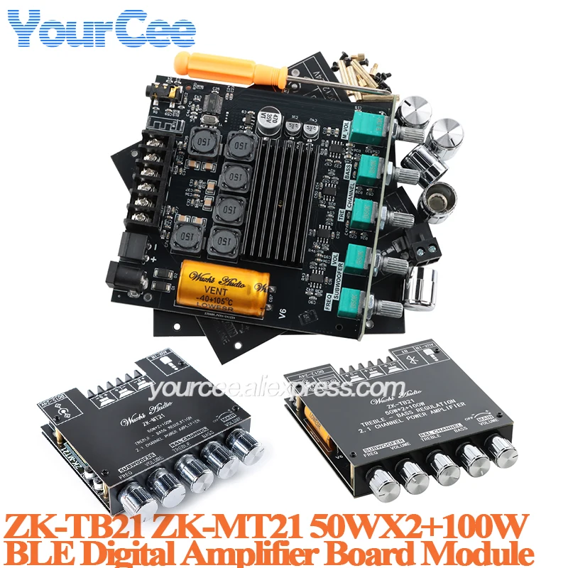 

ZK-MT21 50WX2+100W 2.1 Channel Subwoofer Amplifier Board Module MT21 Power Audio Stereo Bass AMP AUX ZK-TB21 TPA3116D2