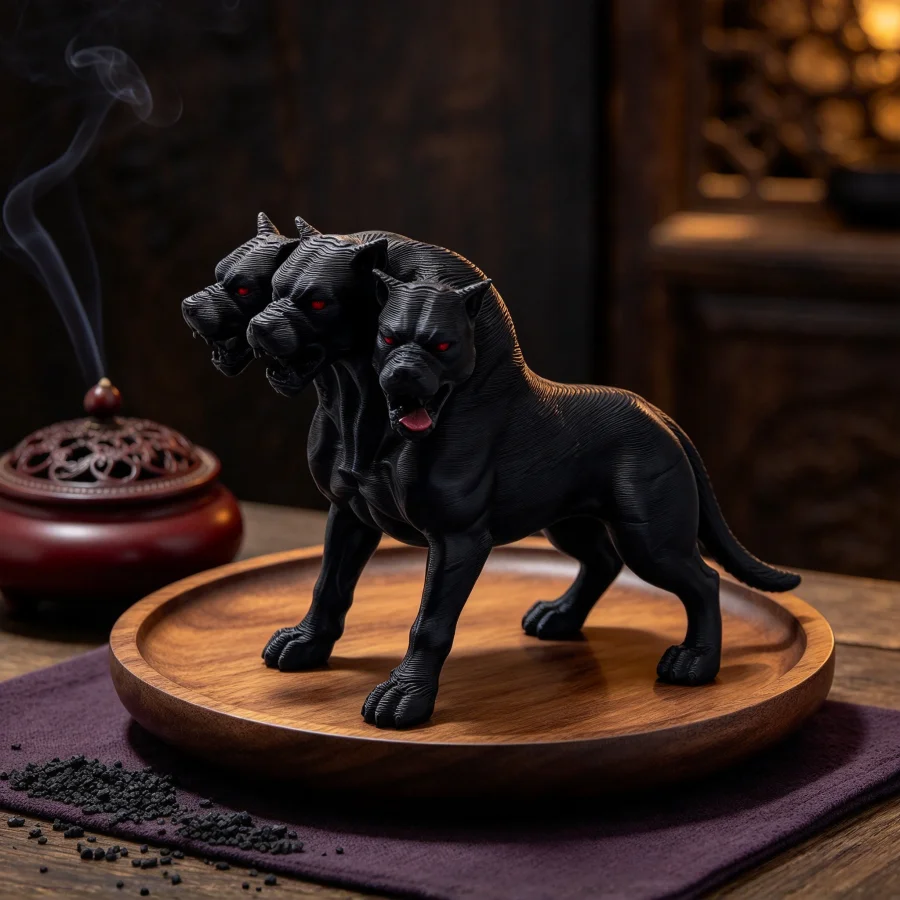 1Pcs Gothic three-headed dog statue ornaments, scary black design, Halloween Thanksgiving decorations, indoor/outdoor decoration
