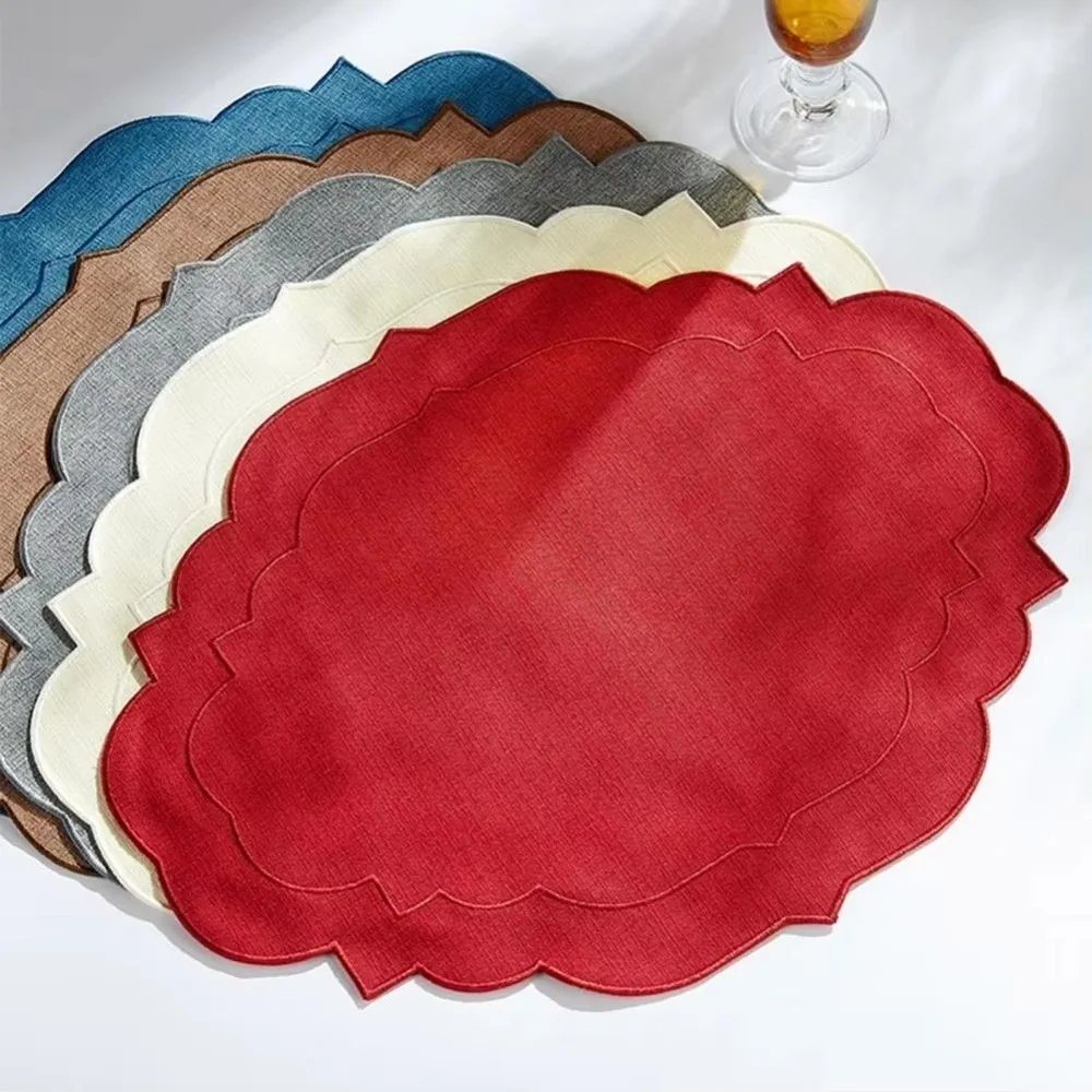45×35cm Linen Placemats Cotton Linen Overlocked Edge Embroidered Placemats Irregular Anti-Slip Dining Placemats Dining Room Use