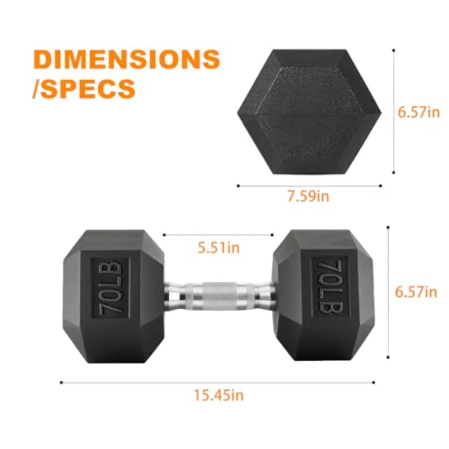 Rubber Hex Dumbbell, Multiple Weight Options 15-550 lbs