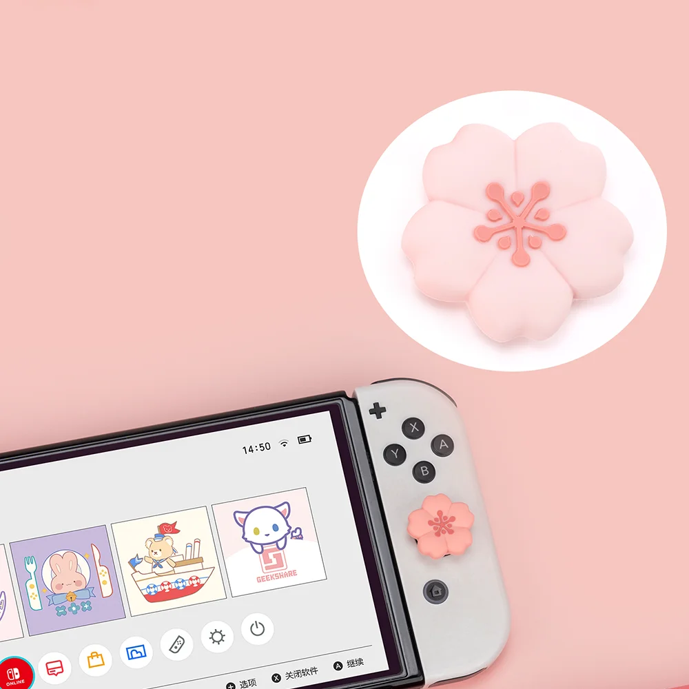 4pcs Sakura Joy Con Thumb Grips Joystick Caps Pink Soft Silicone Covers Button For Nintendo Switch Oled Lite Controller