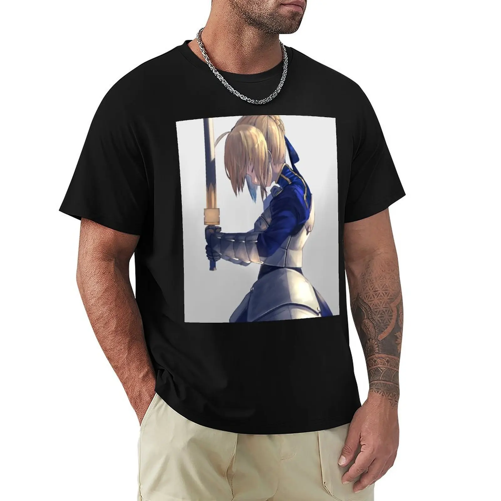 Saber Fate Stay night T-Shirt Basic Plain Tee for Spring and Summer