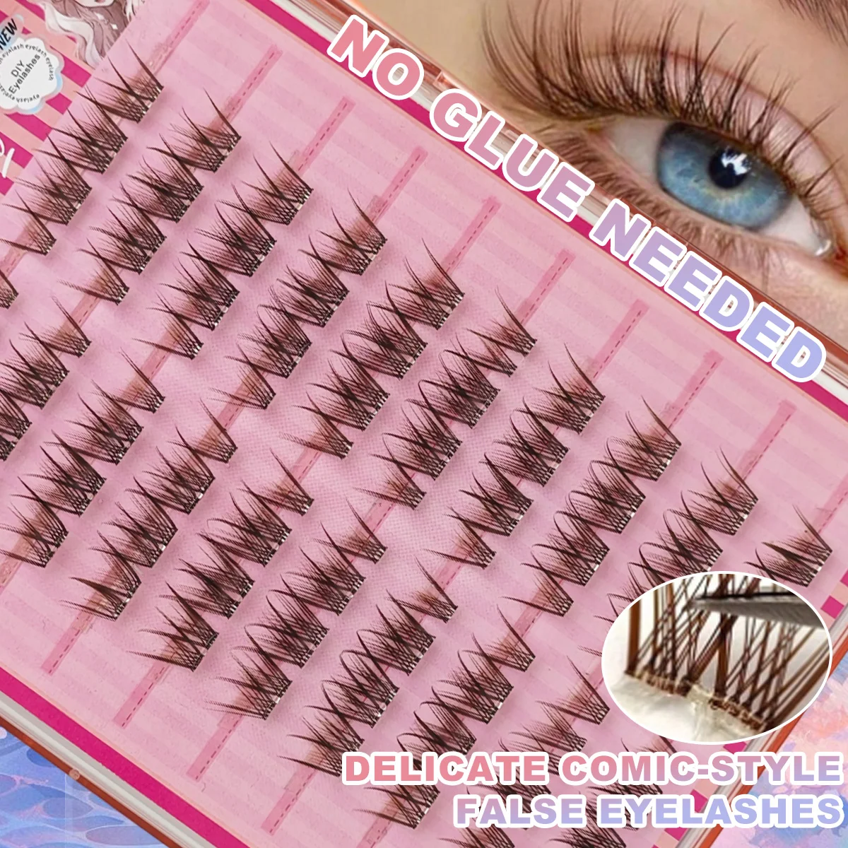 80 Stück, kein Kleber, natürliche braune Wimperncluster für Anfänger, selbstklebende Manga-Wimpernverlängerungen, einzelne Wimpern für den Alltag