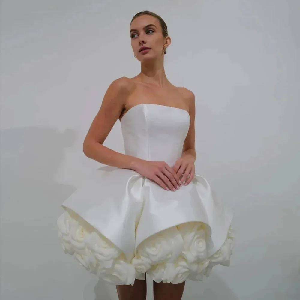 Vestido de noite curto com flores, personalizado, sem alças, sem mangas, vestido branco, arábia saudita, mini vestidos de festa de coquetel