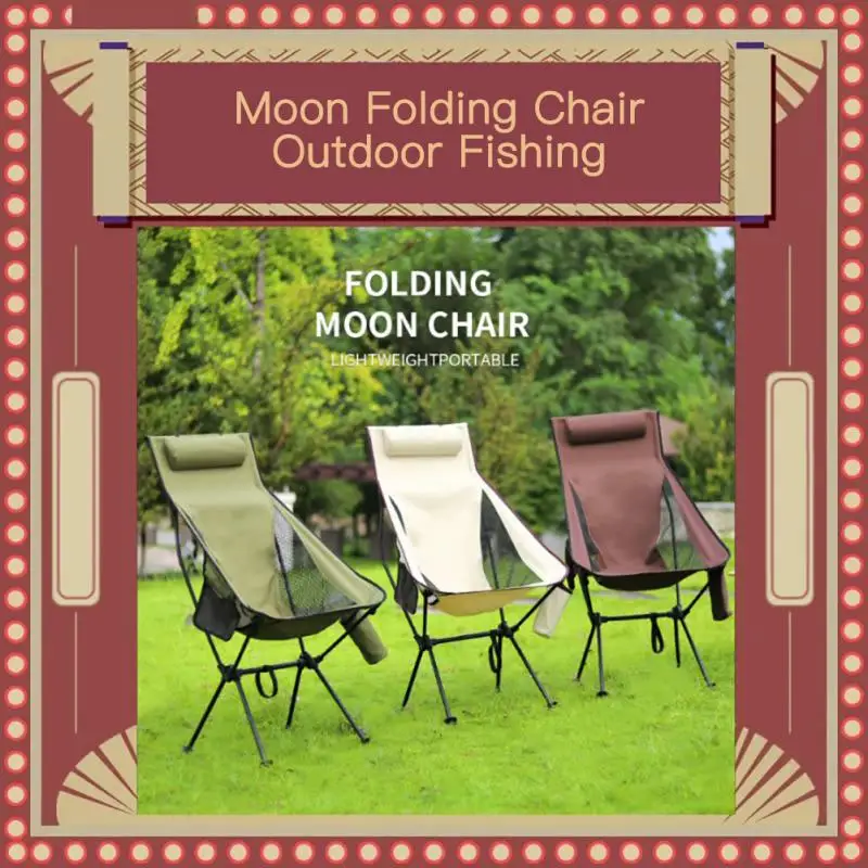 

Outdoor Ultra-light Aluminum Alloy Folding Chair With Pillow Portable Heightening Space Chair Fish Leisure Breathable Moon Chair