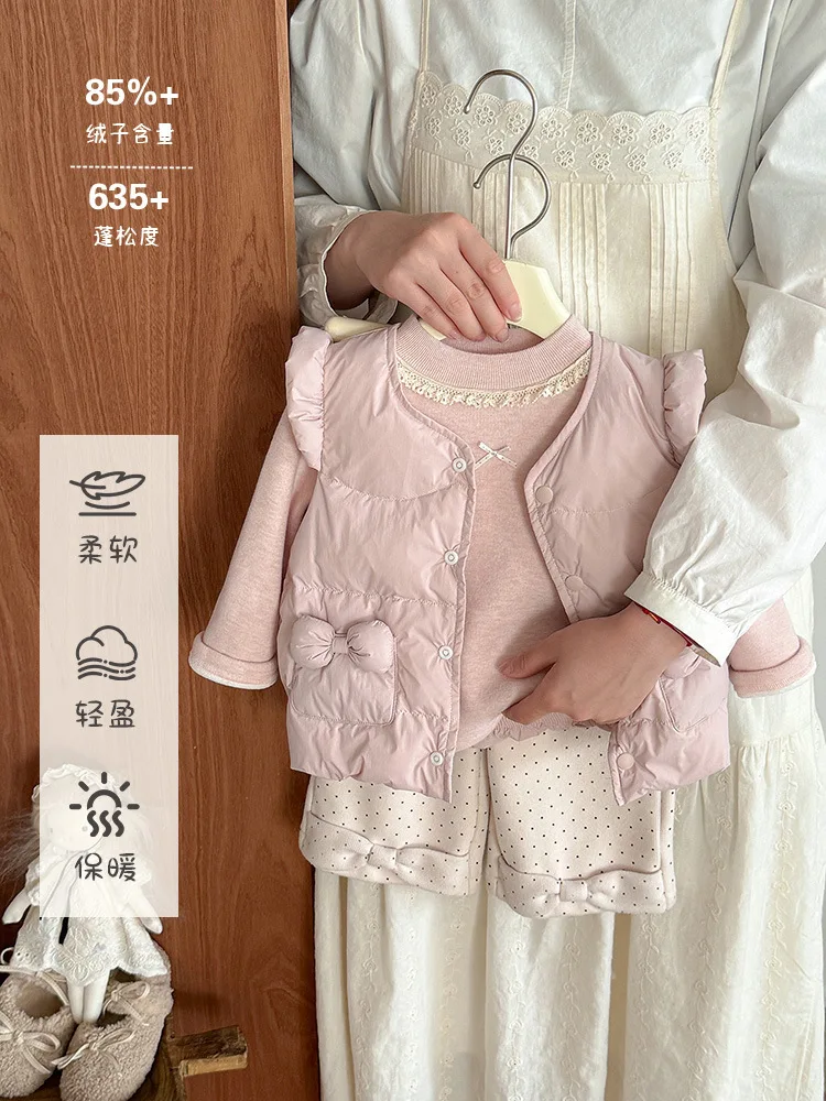 

Baby Girl Down Vest Autumn and Winter Style aGirls' Thickened Sleeveless Jacket Infant Cold-Proof Warm Vest