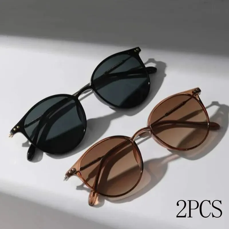 2PCS Women Men Small Round Sunglasses Luxury Brand Designer Popular Sun Glasses Metal Leopard Head Shade Eyewear ﻿