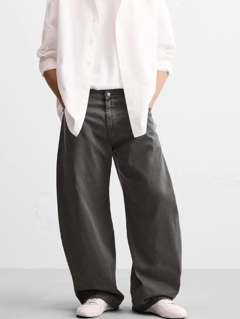 

New Autumn Winter Men's Cotton Casual Loose Fit Jeans mid High Waist Waed out Sle Comfortable Straight Leg Trousers