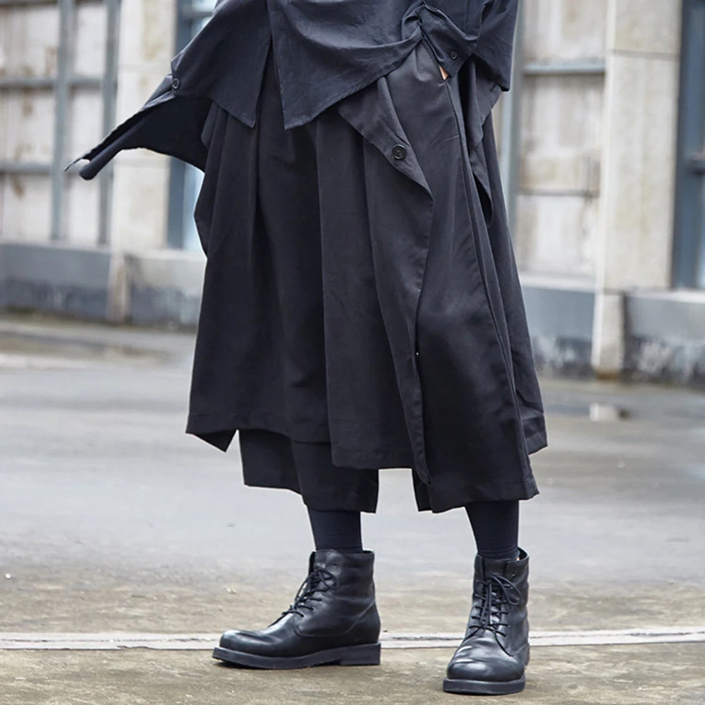 XS-5XL Autumn New Men's Double Layer Skirt Pants American Retro Fashion Trend High Street Casual Loose Breathable Men's Bottoms