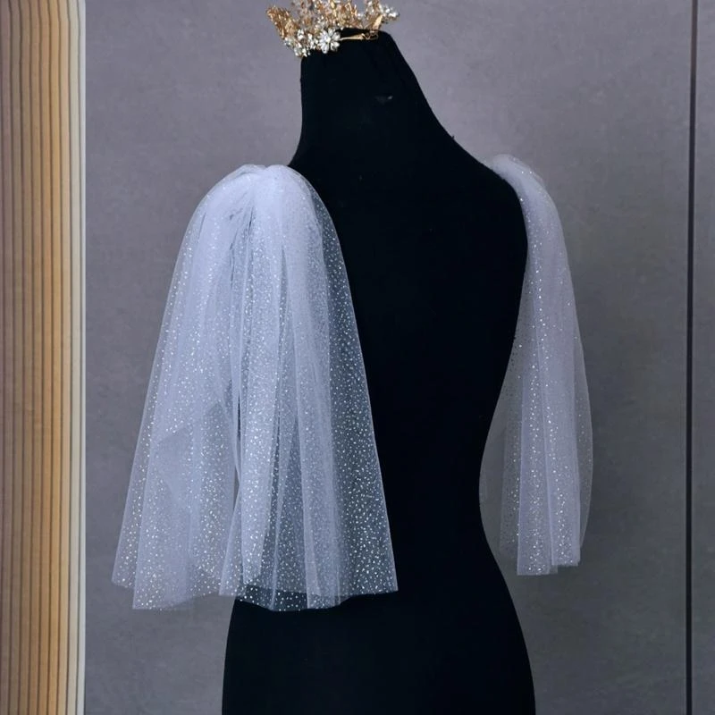 Элегантная женская плиссированная прозрачная тюлевая накидка на свадьбу, блестящий палантин на плечо, элегантная официальная шаль с позолоченным дизайном