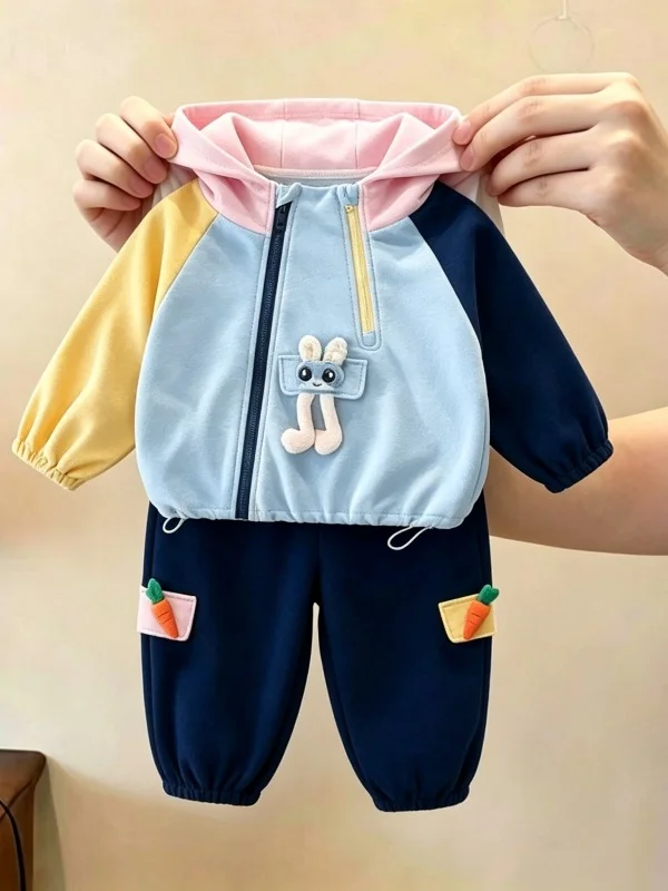 Girls Casual Outfit 2026 New Style Baby Cartoon Police Officer Two-Piece Set Color Block Fashionable And Stylish
