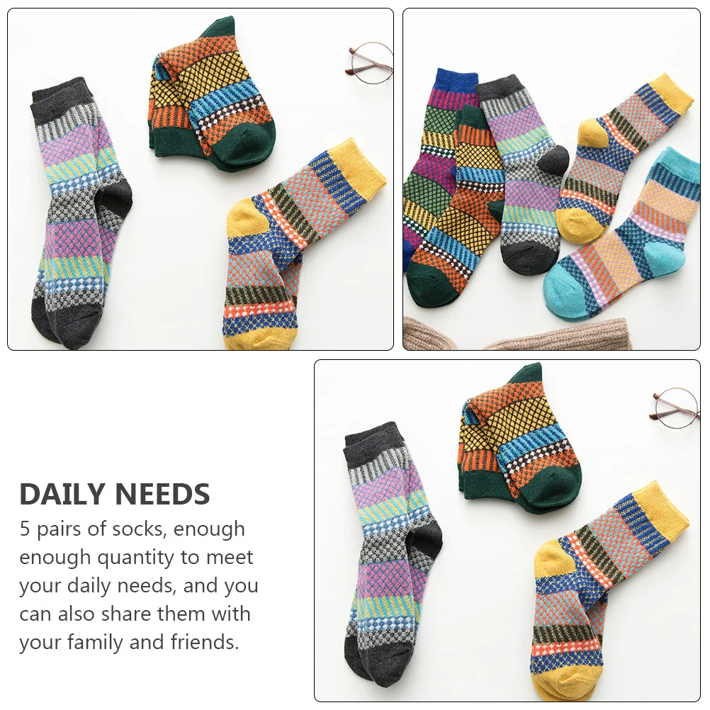 5Pairs الشتاء الجوارب النساء جوارب صوفية دافئة منتصف العجل طول النمط الوطني مريحة النساء جوارب من الصوف. هدية الكريسماس