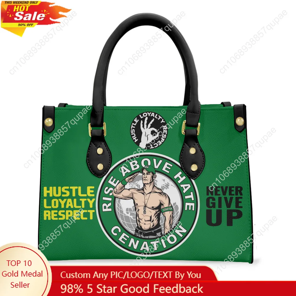 

John Cena 20 Years Never Give Tote Bag Purse Womens Mens Personalized Text Image PU Leather Handbag Business Shopping Gift Bags