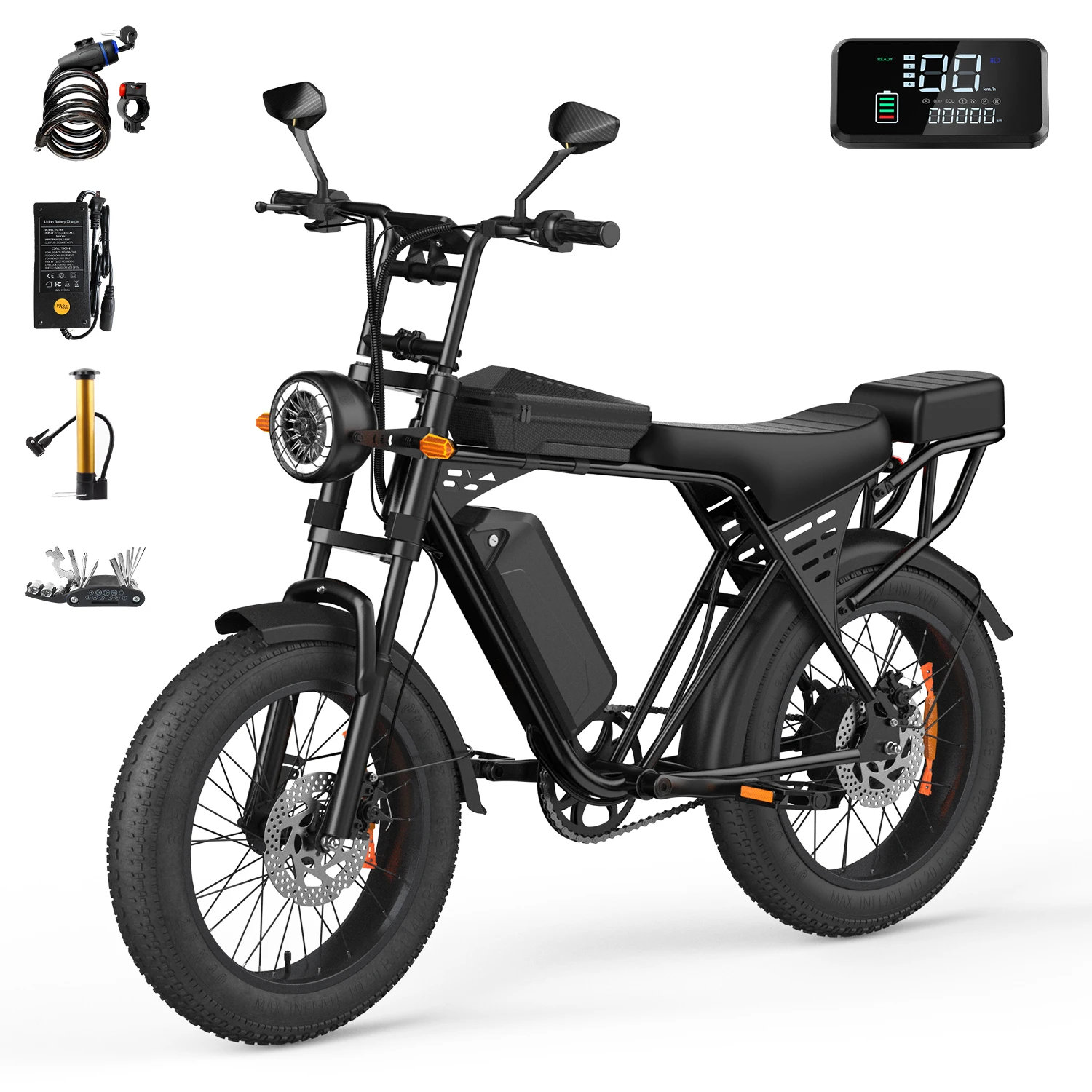 Aairsk X5 Electric Bike  for Adults Peak 1500W Motor 48V 15Ah Lithium Battery 25MPH Top Speed 30-50Mles Range 20" Fat Tire E-Bike with Ergonomic Passenger Seat & LCD Display for Adults Who Love Snow Sand Mountain & Weekend Adventures E Bike