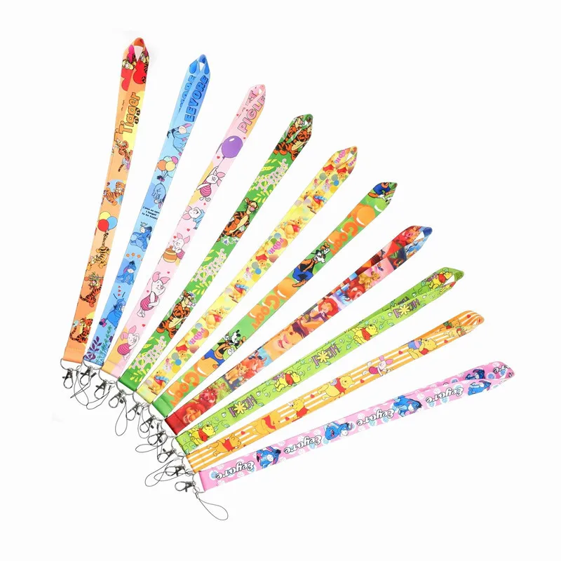 10PCS Winnie The Pooh Mobile Phone Lanyard For ID Card Gym USB Badge Holder Car Key Cartoon Neck Wrist Band Anti-lost Strap