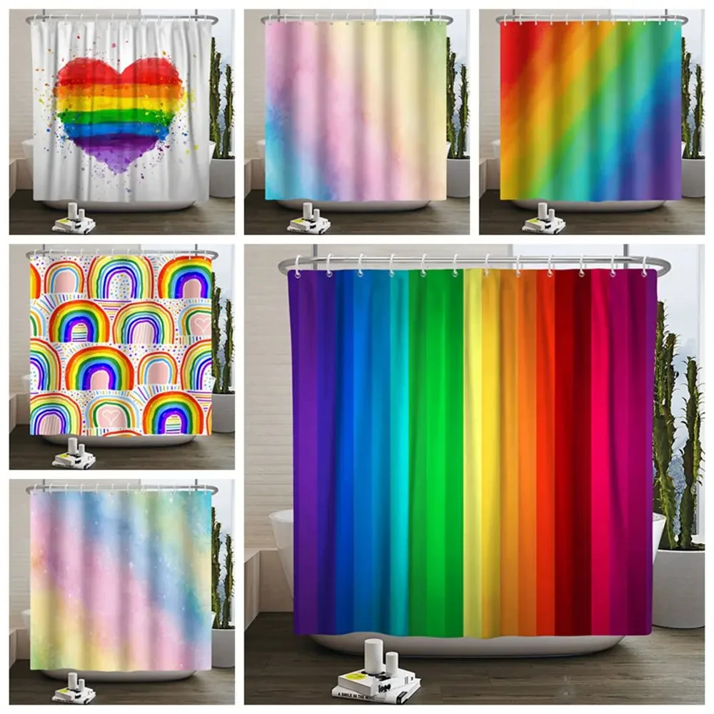 Rainbow Colorful Boho Shower Curtain Waterproof Polyester Fabric Bath Curtains with Hooks for Bathroom Home Decor Bathtub Set