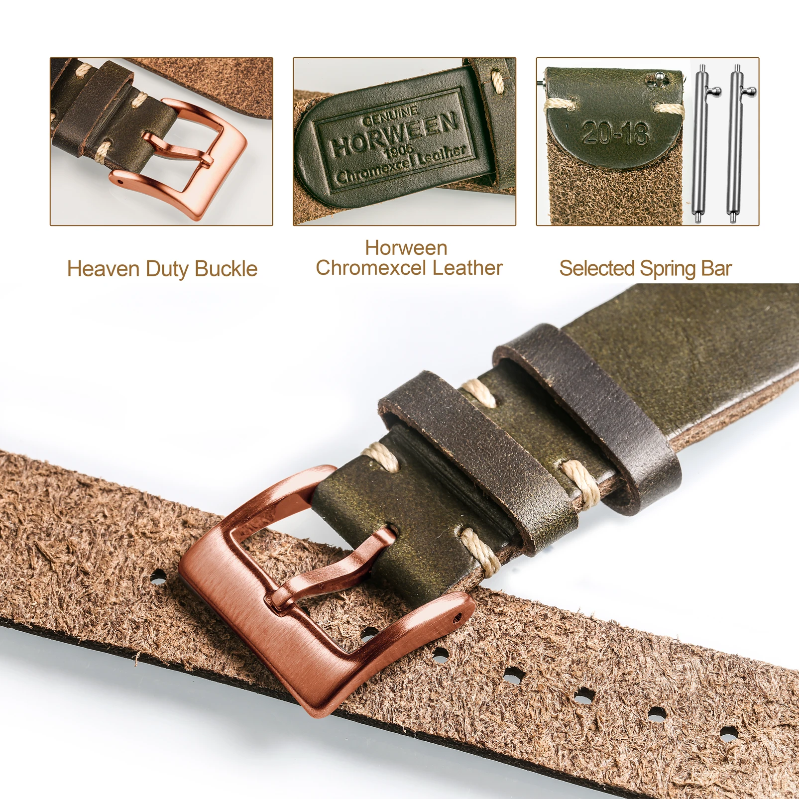 100% Genuine Leather Watch Bands With Quick Release Horween Horse Vintage Leather Watch Strap For Men 22mm18mm19mm20mm