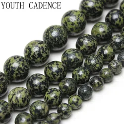Natural Russian Serpentine Spot Stone 6-10mm Smooth Round Loose Beads for Jewelry Making DIY Bracelet Necklace Accessories 15
