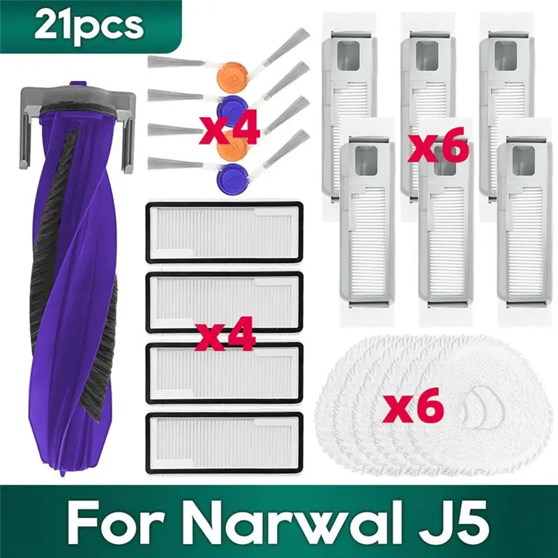 ABWZ-For Narwal J5 Accessories Main Side Brush Hepa Filter Dust Bag Mop Cloth Spare Parts