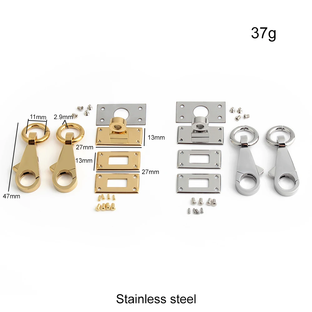 1/4/10Sets New Style Stainless Steel Metal Rectangle Eyelets Lock For Purse Handbags Bags Hanger Sole Plate Lock Accessories