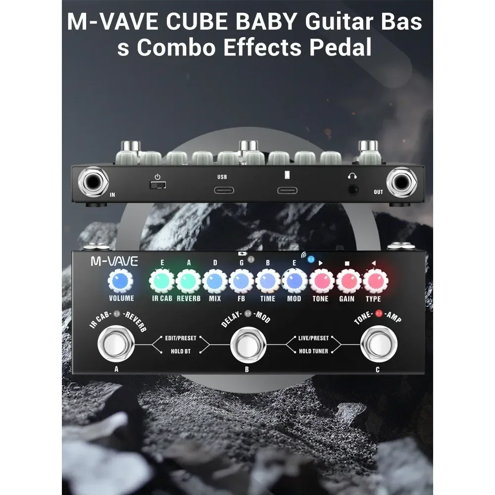 M-VAVE-Guitar Bass Combo Effects Pedal, Type-C Interface Function, Wireless Music Playback, Rechargeable Mvave Pedal